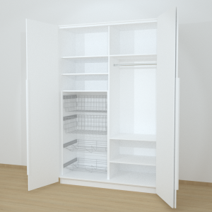 Riidekapp Garderoob Voldikuksega Kahe Pesukorviga Kahe Jalatsikorviga Vasakul Valge 