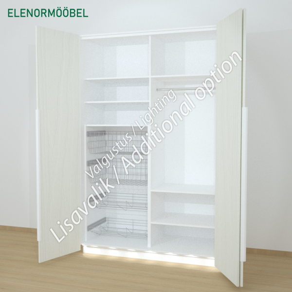 Riidekapp Garderoob Voldikuksega Kahe Pesukorviga Kahe Jalatsikorviga Vasakul Valge 