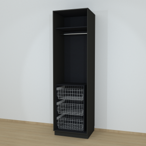 Riidekapp Garderoob Kahe Käänduksega Kolme Pesukorviga Must Struktuurne