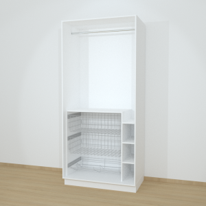 Riidekapp Garderoob Avatud Kahe Pesukorviga Ühe Jalatsikorviga Valge 