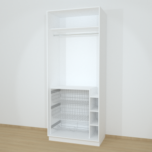 Riidekapp Garderoob Avatud Kahe Pesukorviga Ühe Jalatsikorviga Valge 