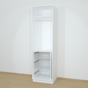 Riidekapp Garderoob Kahe Käänduksega Kahe Pesukorviga Ühe Jalanõudekorviga Valge 